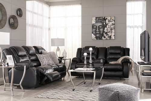 2PC VACHERIE BLACK SOFA AND LOVESEAT RECLINING SET-79308-88-94