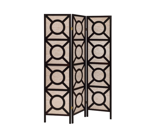 3 PANEL GEOMETRIC FOLDING SCREEN TAN AND CAPPUCCINO