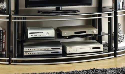 2 TIER CURVED TV CONSOLE BLACK AND SILVER