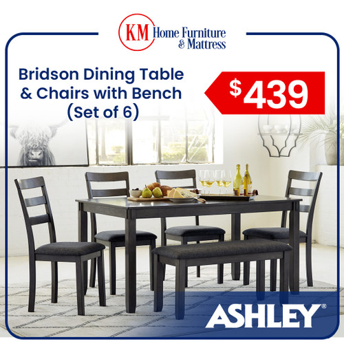 BRIDSON 6 PCS RECTANGULAR REGULAR HEIGHT TABLE SET WITH BENCH  IN GRAY COLOR