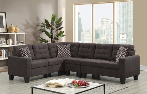 MAJESTIC BROWN LINEN BOTTOM TUFTED REVERSIBLE SECTIONAL WITH ACCENT PILLOWS