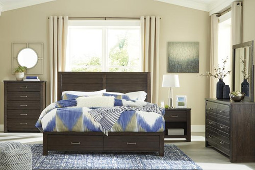 6 Pc Brueban Gray Footboard Storage Platform Bedroom Set By Km Home Furniture Houston Texas