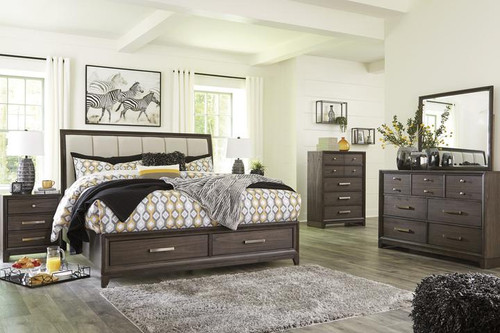 6 Pc Brueban Gray Footboard Storage Platform Bedroom Set 