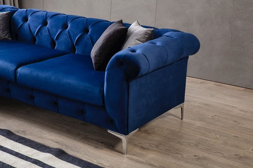 Lorenzo Navy Velvet LAF Sectional with Ottoman