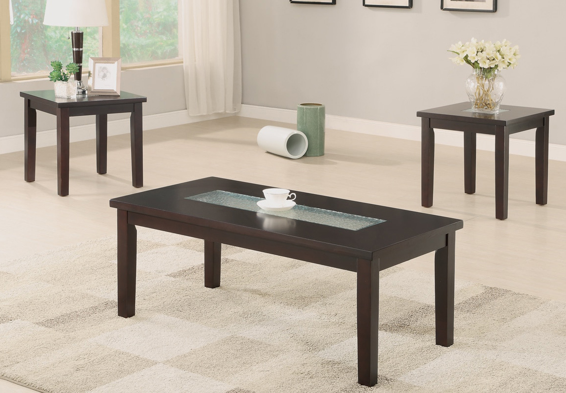 3 Pcs 5mm Watermark Tempered Glass Top Inlay Coffee Table Set