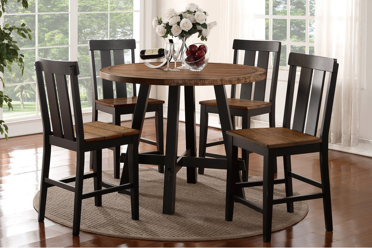 F2324 F1572 5pcs Brown Round Counter Height Table Set By Poundex