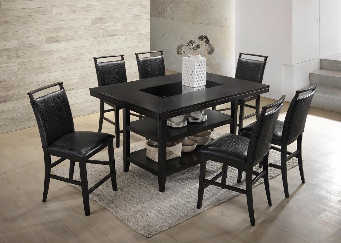 7pcs Black Counter Height Dining Table Set Black Crocodile