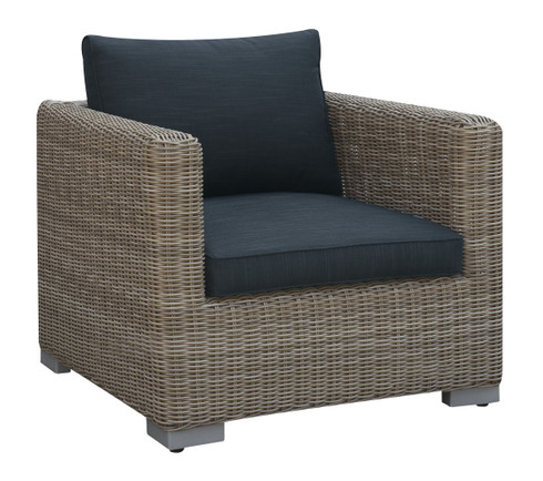 bedreiging binnenkomst Tahiti KASSA MALL HOME FURNITURE - P50159 - OUTDOOR ARM CHAIR TAN RESIN WICKER  FINISH WITH BLACK SEAT AND BACK CUSHIONS