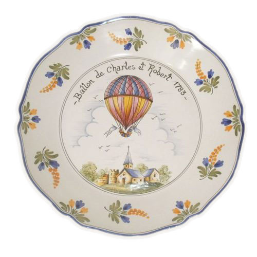 Plate - Hot Air Balloon No. 1 (Charles & Robert) - Faïencerie d’Art de Malicorne Pottery 