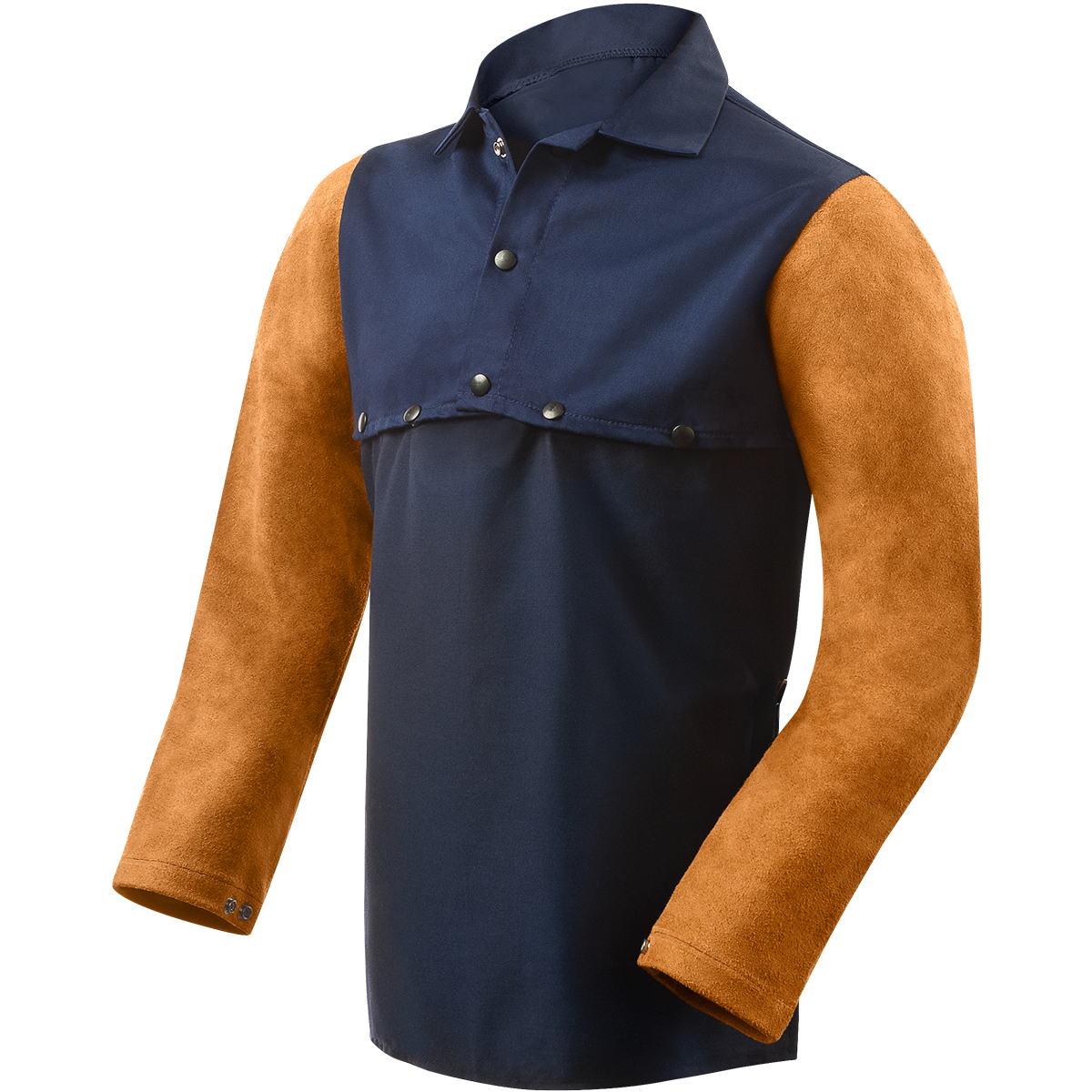 Steiner Weldlite Plus Hybrid 9 oz Flame Resistant Cotton With Leather Cape Sleeves With 19" Bib, Blue/Rust, Small