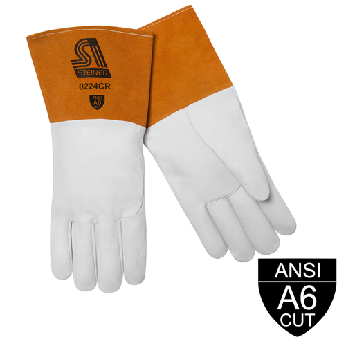 Steiner SensiTIG Premium Grain Goatskin TIG Welding Gloves, ANSI A6 Cut Resistant, Long Cuff, Large