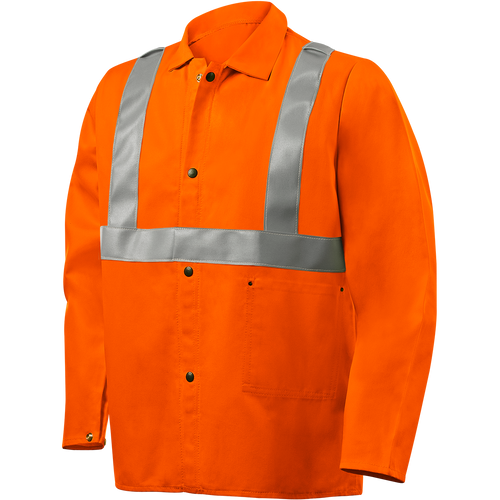 Steiner 9 oz Flame Resistant Cotton Jacket, 30" Orange With Flame Resistant Silver Reflective Stripes, X-Large
