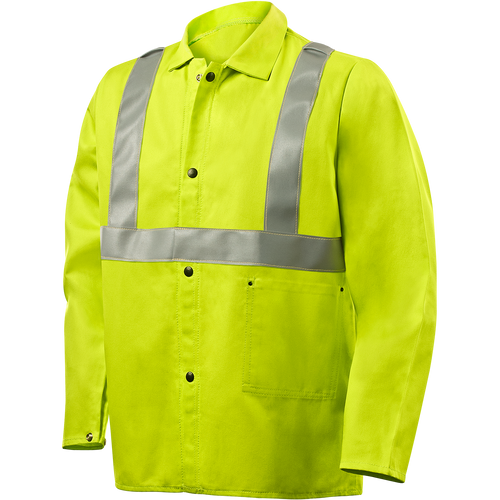 Steiner 9 oz Flame Resistant Cotton Jacket, 30" Lime Green With Flame Resistant Silver Reflective Stripes, 2X-Large Steiner 9 oz Flame Resistant Cotton Jacket, 30" Lime Green With Flame Resistant Silver Reflective Stripes, 2X-Large