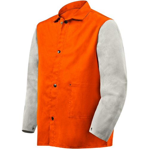Steiner Weldlite Plus Hybrid 9 oz Flame Resistant Cotton With Leather Sleeves Jacket, 30" Orange/Gray, 4X-Large
