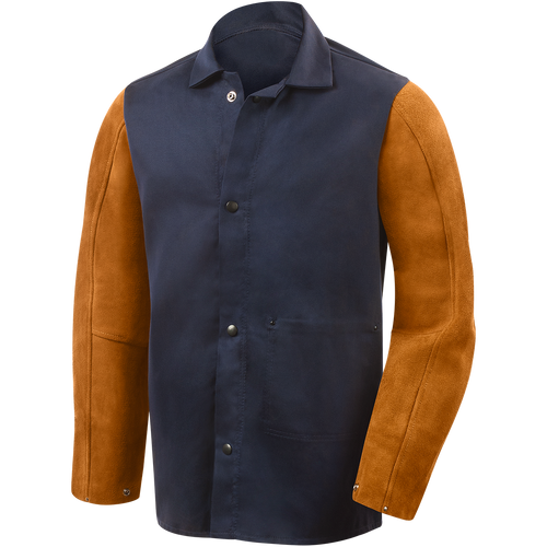 Steiner Weldlite Plus Hybrid 9 oz Flame Resistant Cotton With Leather Sleeves Jacket, 30" Blue/Rust, Small