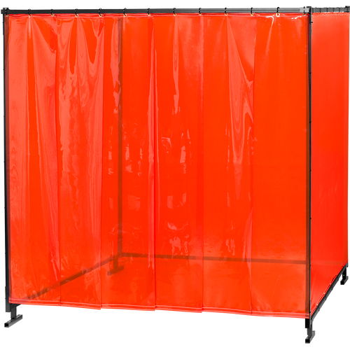 Steiner Protect-O-Screen HD Welding Cell, 40 mil ArcView Flame Retardant Orange Tinted Transparent Vinyl Weld Cell With 40 mil ArcView Flame Retardant Orange Tinted Transparent Strip Vinyl Front Walk Thru Curtain, 6'H X 8'W X 8"D