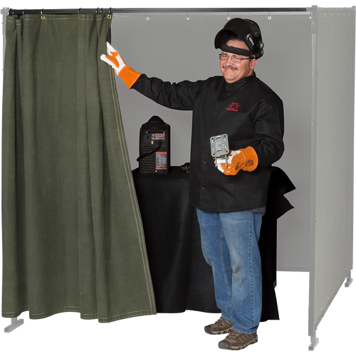 Steiner 12 oz Olive Green Flame Retardant Canvas Duck Welding Cell Front Access Sliding Replacement Curtain, 6'X6'