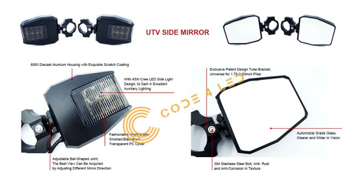 UTV Side Mirror Package with LED Lights