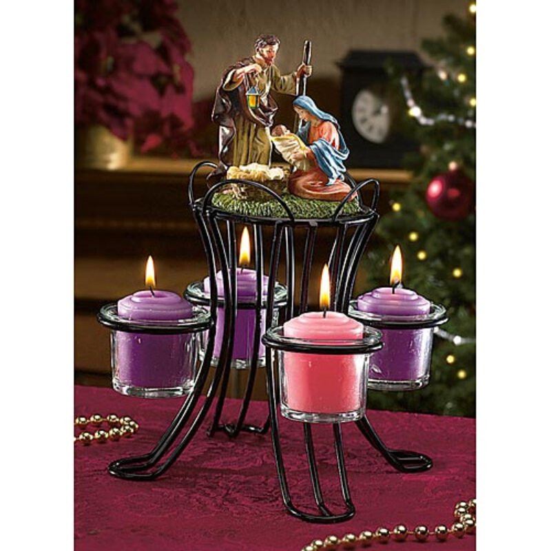 Nativity advent wreath with votive glass candle holders consumer