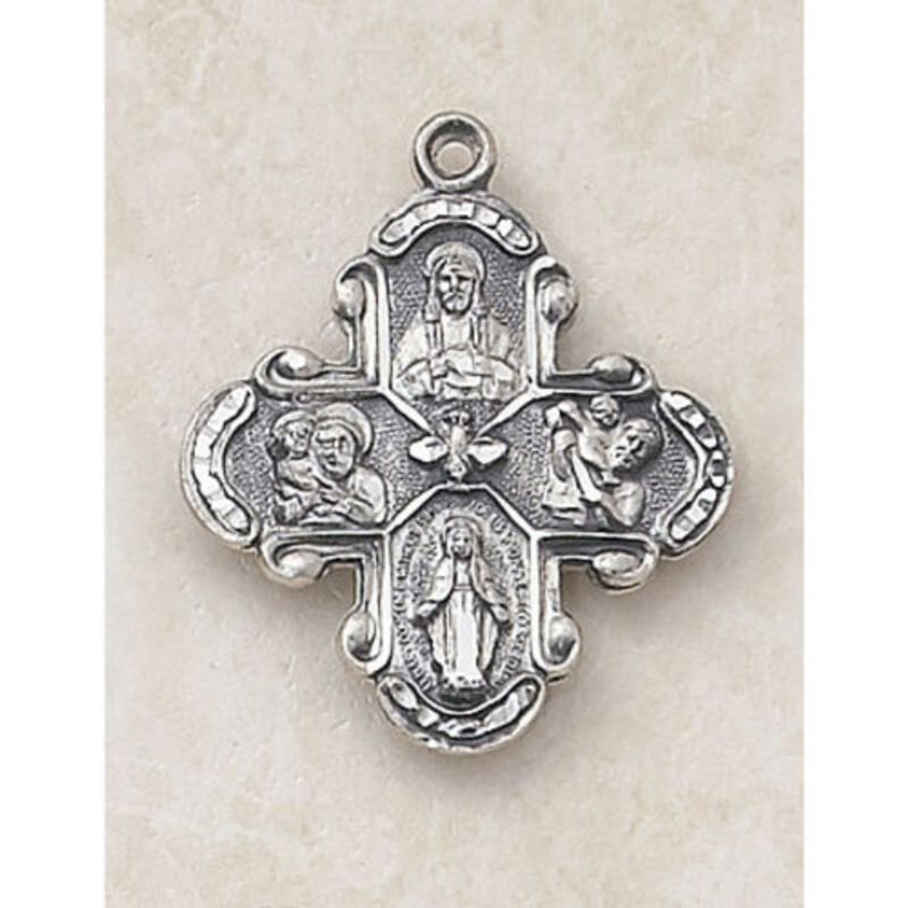 Four Way with Holy Spirit Medal - in Creed Sterling Silver