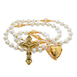 Pearl Wire Strung Heart Locket Rosary