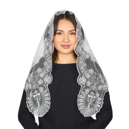 White Ornate Floral Chapel Veil