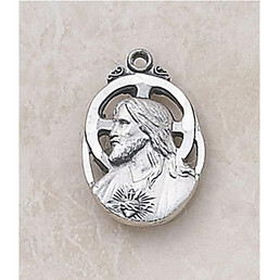 Sacred Heart Scapular Medal - In Sterling Silver