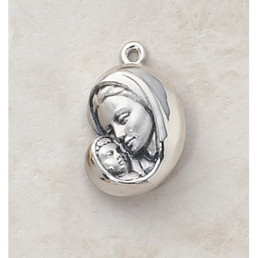 Madonna and Child Medal In Sterling Silver