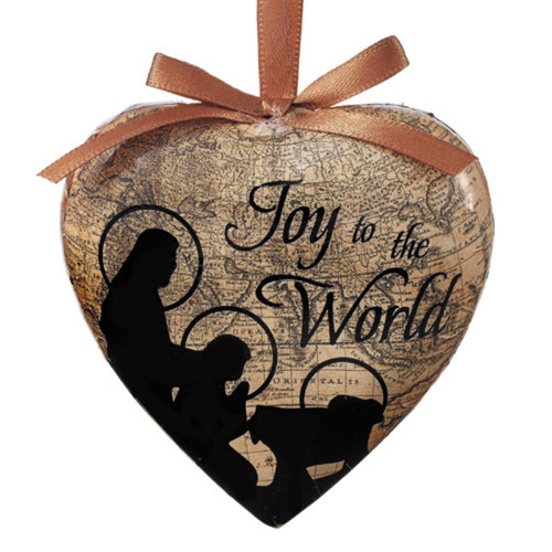 Joy to the World Heart Shaped Decoupage Ornaments - 6/pk