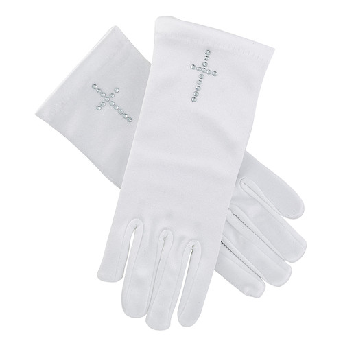 First Communion Satin Gloves with Pearl Cross