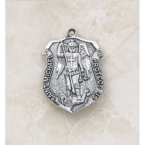 Saint Michael Badge Medal - in Sterling Silver