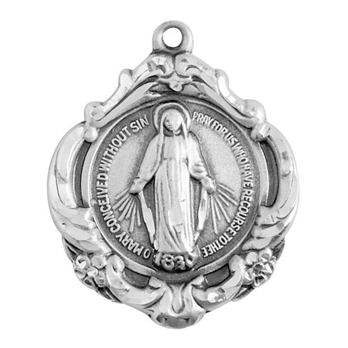 Ornate Miraculous Medal in Sterling Silver