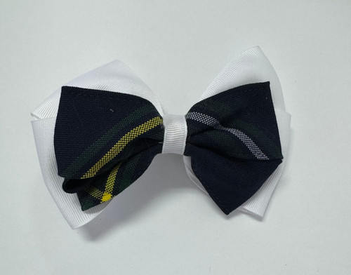 Z-P551 Two layered ribbon & plaid bow w/ribbon wrap 