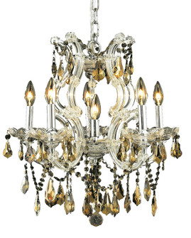 Maria Theresa 6 Light Chrome Chandelier Golden Teak (Smoky) Royal Cut Crystal (758|2801D20C-GT/RC)