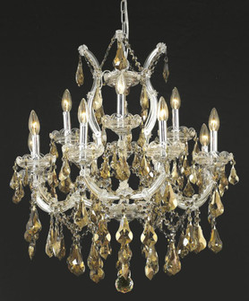 Maria Theresa 13 light Chrome Chandelier Golden Teak (Smoky) Royal Cut Crystal (758|2801D27C-GT/RC)