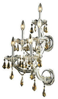 Maria Theresa 5 Light Chrome Wall Sconce Golden Teak (Smoky) Royal Cut Crystal (758|2801W5C-GT/RC)