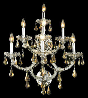Maria Theresa 7 Light Chrome Wall Sconce Golden Teak (Smoky) Royal Cut Crystal (758|2801W7C-GT/RC)