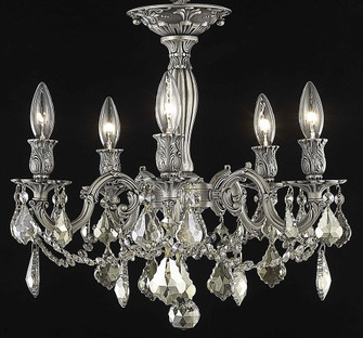 Rosalia 5 Light Pewter Flush Mount Golden Teak (Smoky) Royal Cut Crystal (758|9205F18PW-GT/RC)