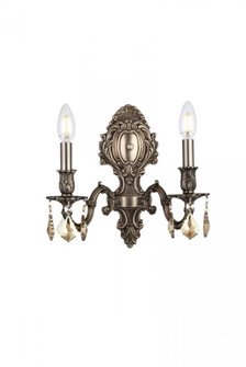 Monarch 2 light Pewter Wall Sconce Golden Teak (Smoky) Royal Cut Crystal (758|9602W10PW-GT/RC)