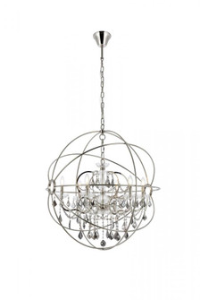 Geneva 6 light polished nickel Chandelier Silver Shade (Grey) Royal Cut crystal (758|1130D32PN-SS/RC)