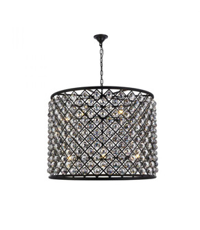 Madison 12 light Matte Black Chandelier Silver Shade (Grey) Royal Cut Crystal (758|1206D35MB-SS/RC)