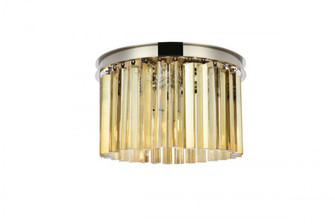 Sydney 3 light polished nickel Flush Mount Golden Teak (Smoky) Royal Cut Crystal (758|1208F16PN-GT/RC)