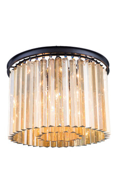 Sydney 6 Light Matte Black Flush Mount Golden Teak (Smoky) Royal Cut Crystal (758|1208F20MB-GT/RC)