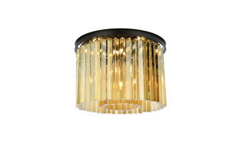 Sydney 6 light Matte Black Flush Mount Golden Teak (Smoky) Royal Cut Crystal (758|1208F20MB-GT/RC)