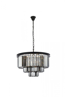 Sydney 9 light Matte Black Chandelier Silver Shade (Grey) Royal Cut Crystal (758|1231D26MB-SS/RC)