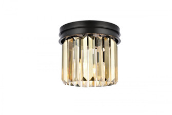 Sydney 3 light Matte Black Flush Mount Golden Teak (Smoky) Royal Cut Crystal (758|1238F12MB-GT/RC)