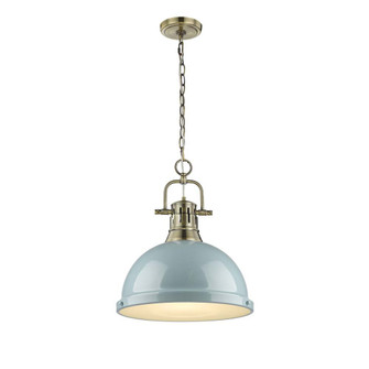Duncan 1 Light Pendant with Chain in Aged Brass with a Seafoam Shade (36|3602-L AB-SF)