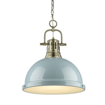 Yep by Golden Lighting Duncan 1-light 14in Chain Hung Pendant in Aged Brass and Seafoam shade (36|3602-L AB-SF)