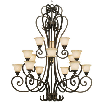 Heartwood 3 Tier - 15 Light Chandelier in Burnt Sienna with Tea Stone Glass (36|8063-15L BUS)