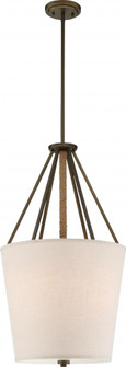 Seneca - 3 Light 17'' Pendant with Beige Linen Fabric Shade - Aged Bronze Finish with Rope (81|60/5899)
